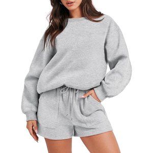 Women 2 Piece Outfits Sweatsuit Oversized Sweatshirt & Lounge Shorts 2023